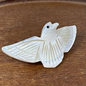 Vintage Signed Bethlehem Carved Mother of Pearl Dove Peace Bird Brooch 1950's